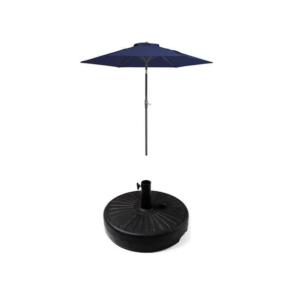 7.  5ft Steel Navy Market Umbrella with Tilt Crank and 50 lbs Resin Base Combo