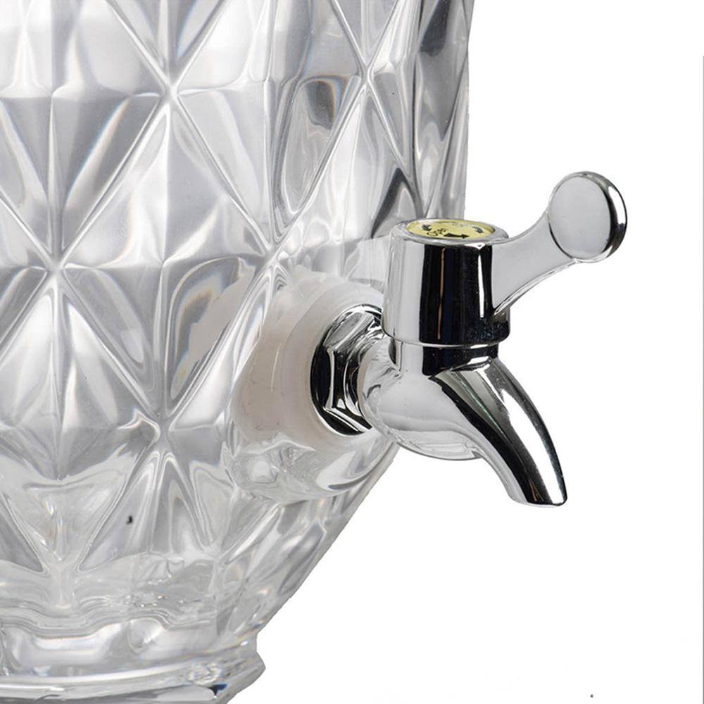 Clear Glass Diamond Pattern Lidded Drink Dispenser with Polished Silver Accents