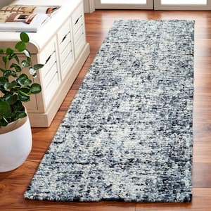 Abstract Black/Ivory 2 ft. x 8 ft. Contemporary Marble Runner Rug