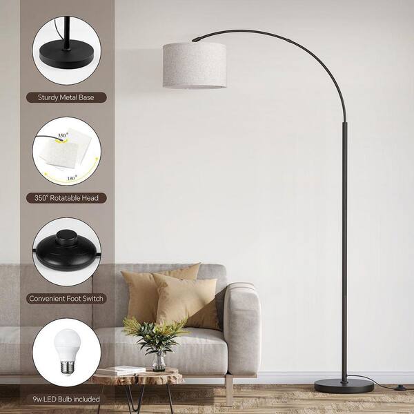 SUNMORY 75 in. Black Arc Floor Lamp with 3 Color Temps, Floor Lamp