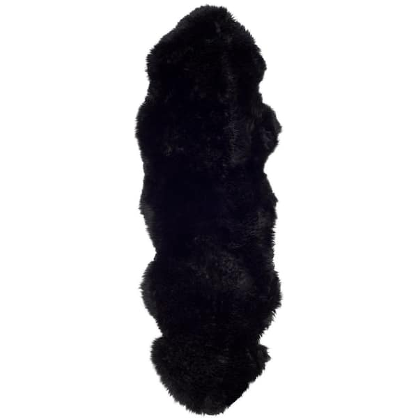 Sheep Skin 2 ft. x 6 ft. Midnight Black Solid Color Runner Rug
