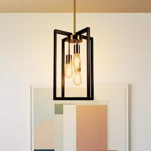 3-Light Modern Rectangle Black and Gold Pendant Kitchen Island Pendant Light