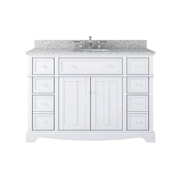 Fremont 49 in. Single Sink White Bath Vanity with Grey Granite Top (Assembled)
