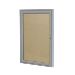 18in x 24in H Vinyl Enclosed Bulletin Board, 1 Door, Satin Aluminum Frame, Caramel