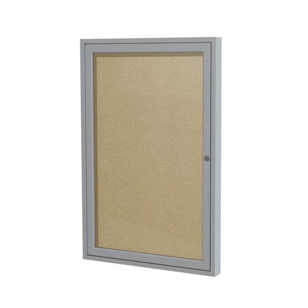 ghent 18in x 24in H Vinyl Enclosed Bulletin Board, 1 Door, Satin Aluminum Frame, Caramel
