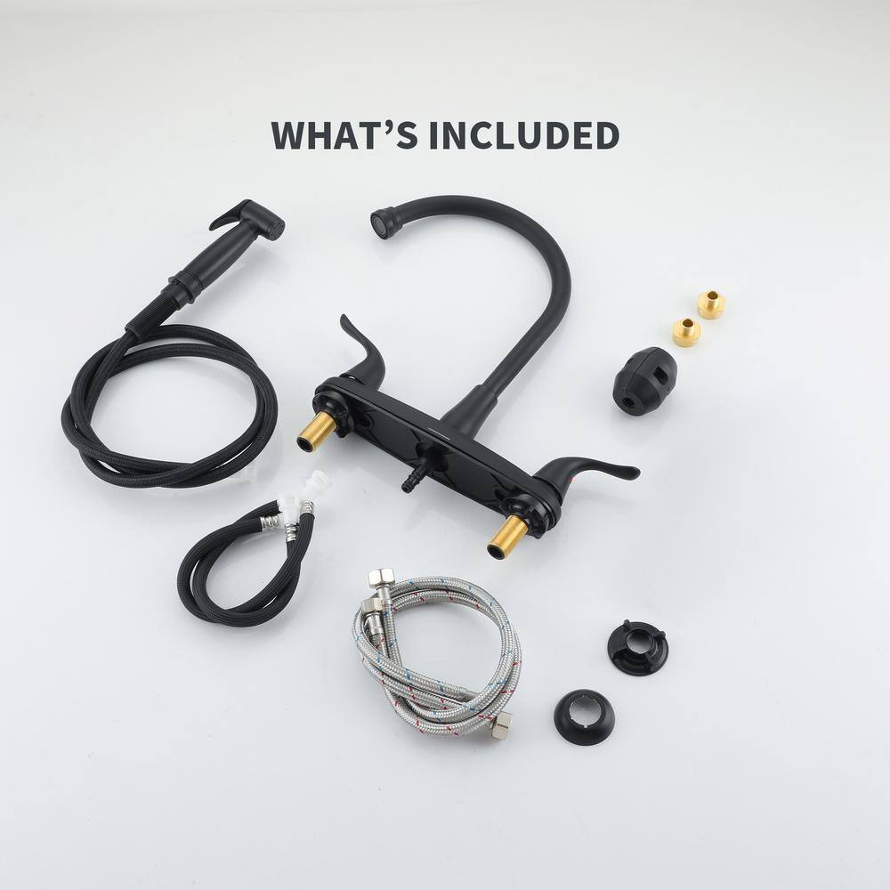 Matte Black Stainless Steel Double Handle Kitchen Faucet with Side Sprayer