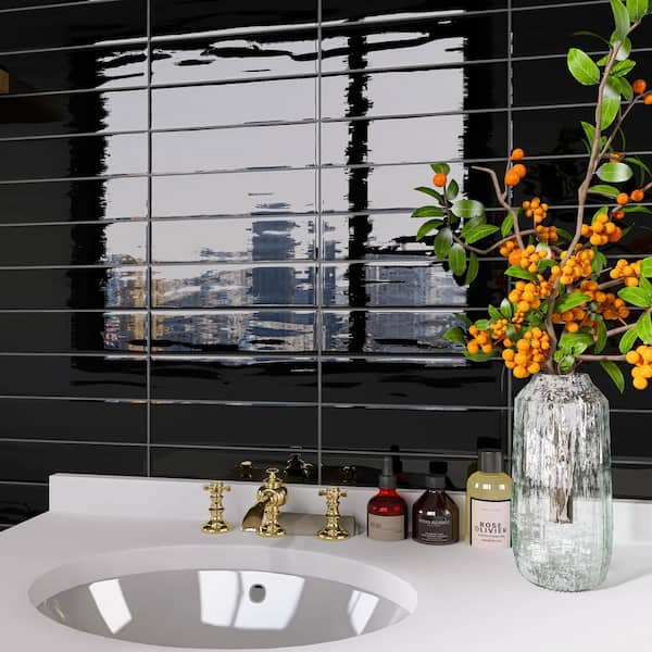 MOLOVO Zarati Black 2.95 in. x 11.81 in. Polished Ceramic Wall