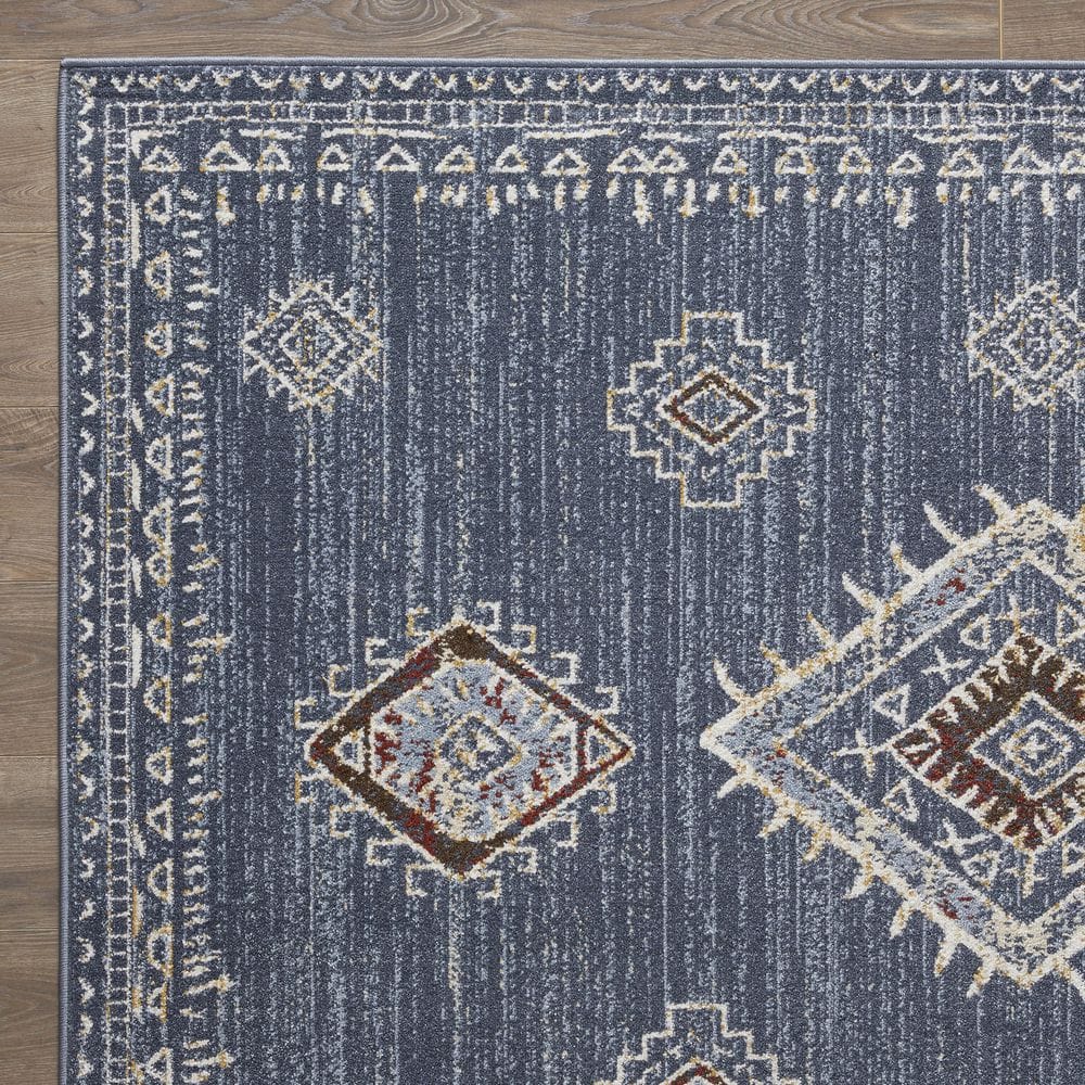Blue Southwestern 5' x 7' Stain-Resistant Synthetic Area Rug