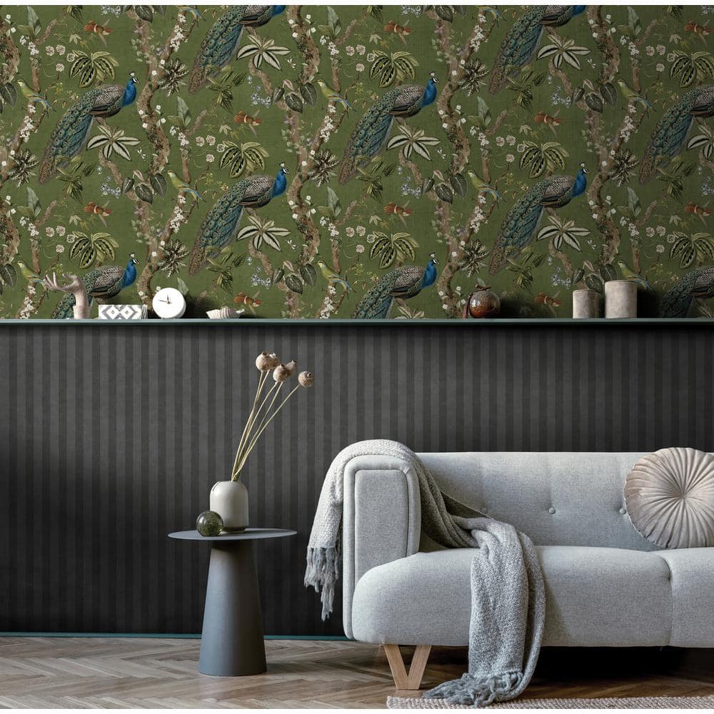 Cassia Peacock Green Non-Woven Botanical Wallpaper