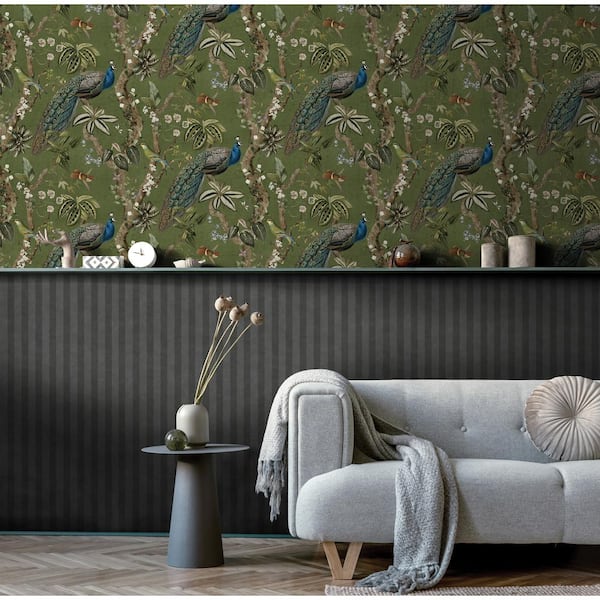 Cassia Peacock Green Non-Pasted Non-Woven Wallpaper (Covers 56 sq. ft.)
