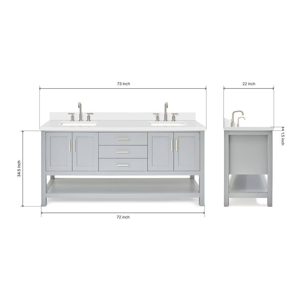 Magnolia 73" Grey Double Sink Vanity with White Quartz Top