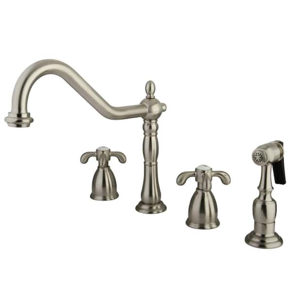 Kingston Brass French Country 2-Handle Standard Kitchen Faucet with Side Sprayer in Brushed Nickel