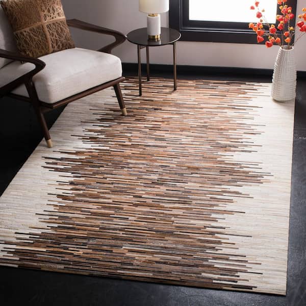 Studio Leather 6 ft. x 6 ft. Ivory/Brown Striped Square Area Rug