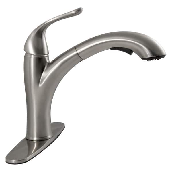 MSI 8 in. Centerset Single Handle Pull Out Sprayer Kitchen Faucet with Deckplate in Brushed Nickel