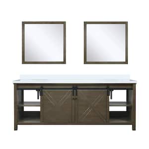 Marsyas 84 in W x 22 in D Rustic Brown Double Bath Vanity, White Quartz Countertop and 34 in Mirrors