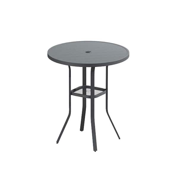 35.5 in. Dark Gray Round Outdoor Bar Table with Adjustable Umbrella Hole for Balcony