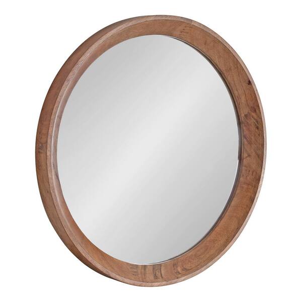 Kate and Laurel Hartman 24 in. x 24 in. Classic Round Framed Brown Wall Mirror
