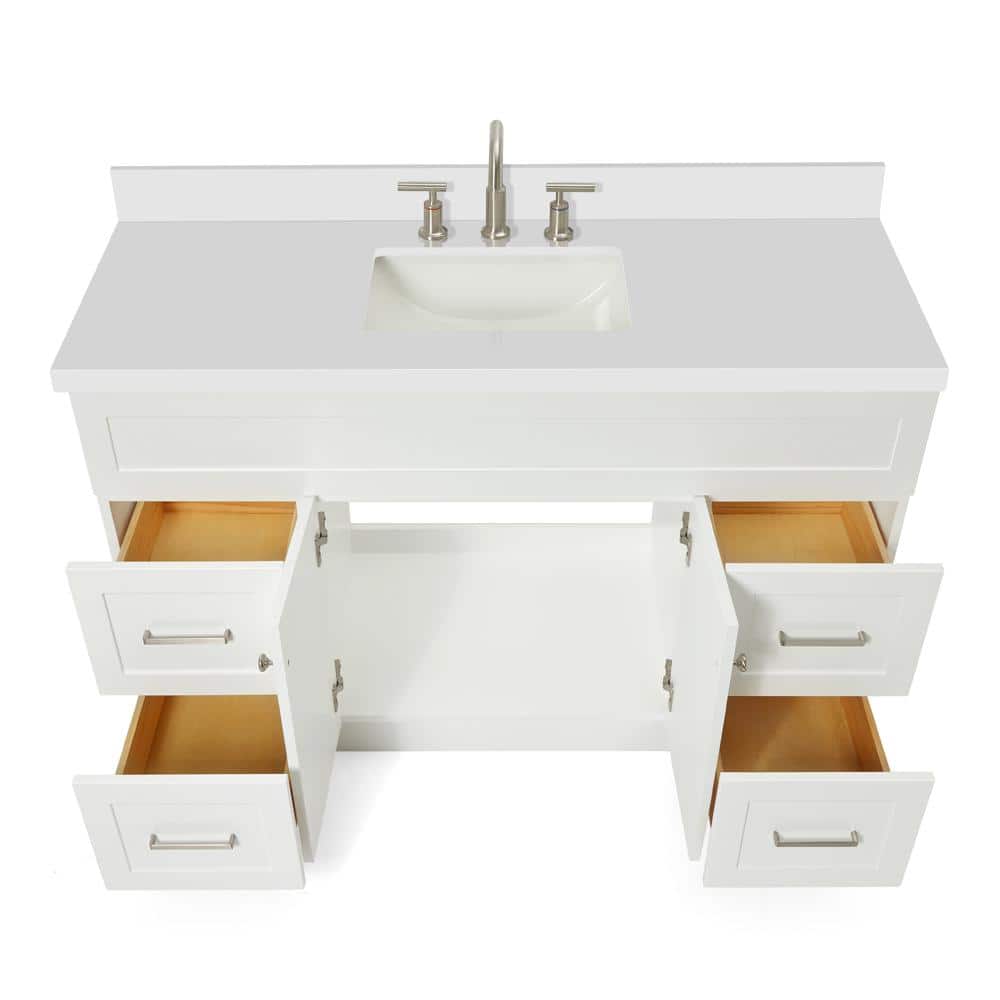 Hamlet 55" White Wood Single Basin Vanity with Quartz Top