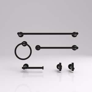 6 -Piece Bath Hardware Set with 2 Towel Bars/Racks, Toilet Paper Holder, 2 Towel/Robe Hooks, Towel Ring in Matte Black