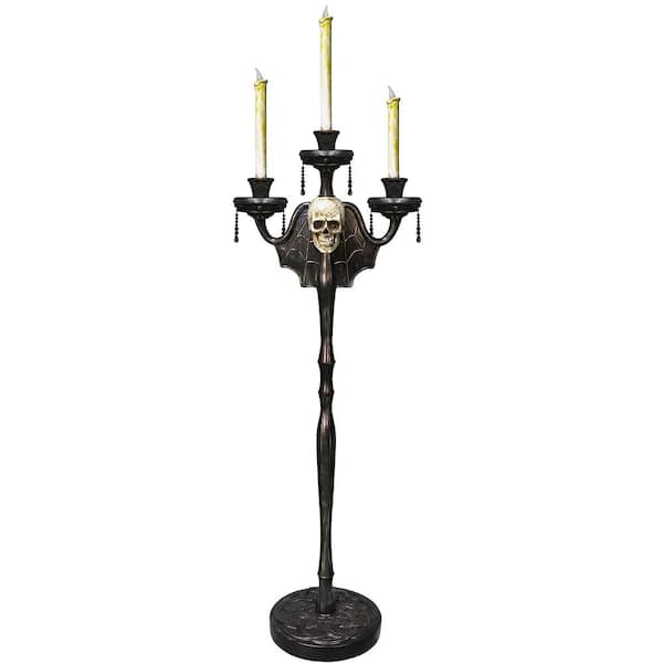 Skeleteen Animated Halloween Candelabra Decoration - Creepy Gothic Haunted Mansion Black Skull Floating Candle Holder Party Decorations Prop