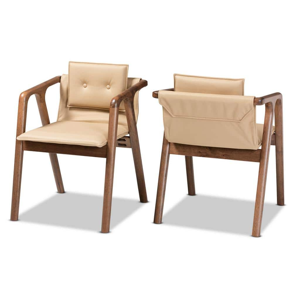 Baxton Studio Marcena Beige and Walnut Brown Dining Chair Set of