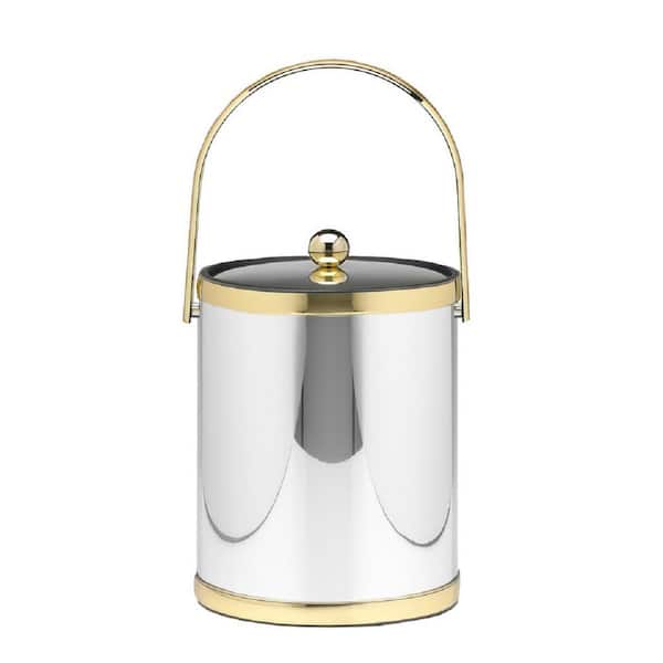 Mylar 5 Qt. Polished Chrome and Brass Ice Bucket with Track Handle and Metal Lid
