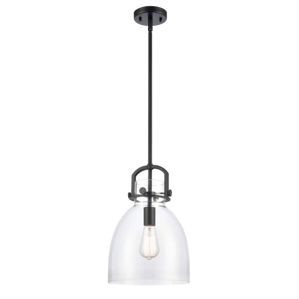 Newton Bell 100-Watt 1 Light Matte Black Shaded Pendant Light with Clear glass Clear Glass Shade price history on PriceWatchPro