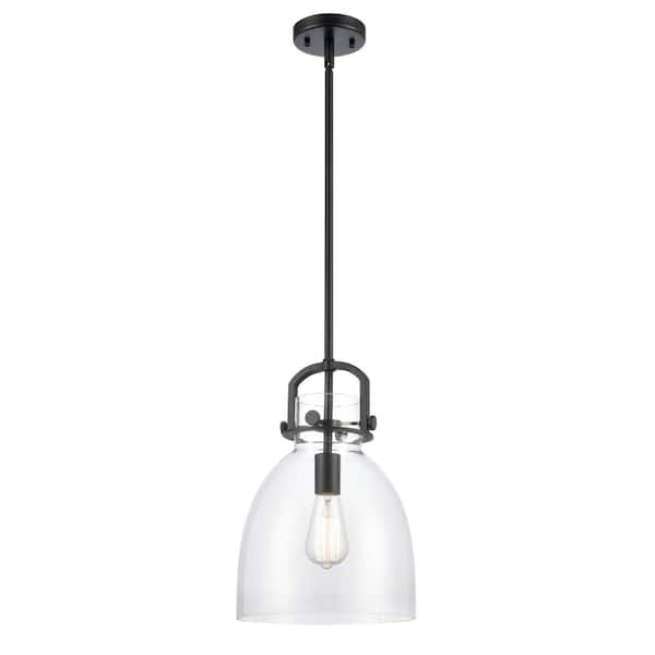 Newton Bell 100-Watt 1 Light Matte Black Shaded Pendant Light with Clear glass Clear Glass Shade