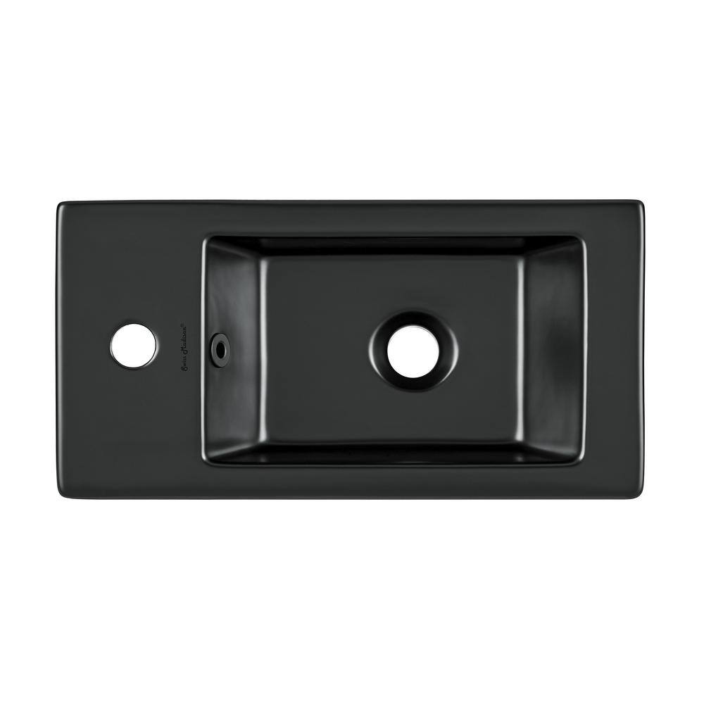 Matte Black Rectangular Ceramic Wall-Mounted Sink with Left Side Faucet