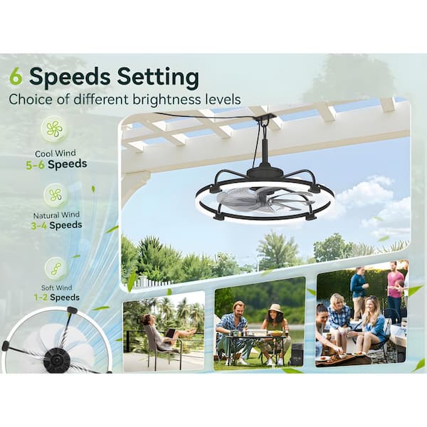 24 in. Wet-Rated Black Outdoor Plug-in Quiet 3-Color Standard Downrod Mount Ceiling Fan with Lights App Remote Control
