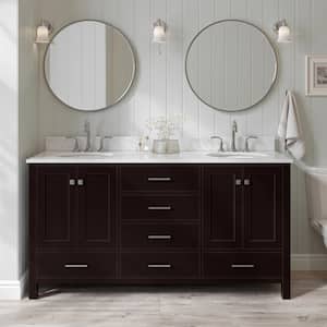 Cambridge 67 in. W x 22 in. D x 36 in. H Double Bath Vanity in Espresso with Carrara White Marble Top with White Basins