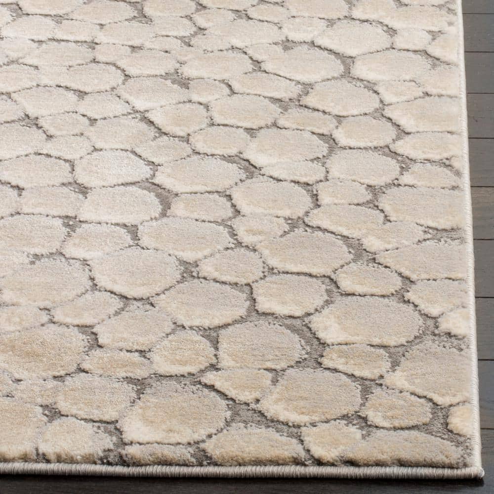 Beige Abstract Round Stain-Resistant Synthetic Area Rug