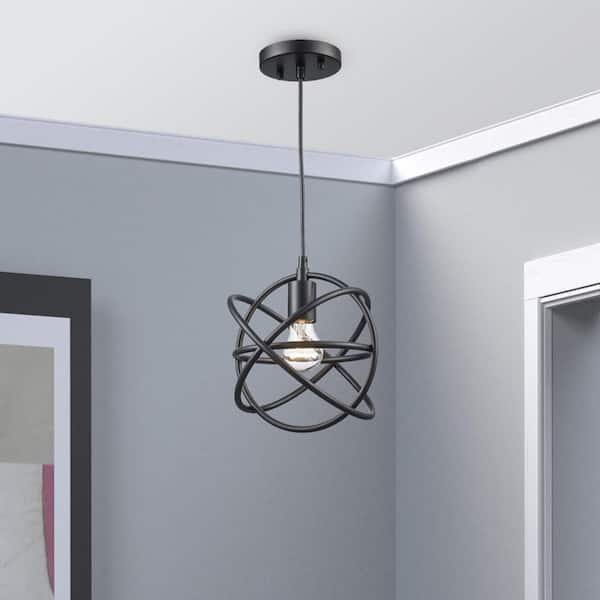 Bel Air Lighting Viewridge 1-Light Black Mini Pendant Light Fixture with Metal Orb Shade