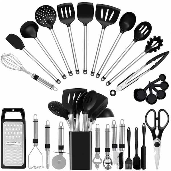 33-Pieces Cooking Utensils, Kitchen Gadgets and Spoons for Nonstick Cookware, Silicone and Stainless Steel Spatula Set