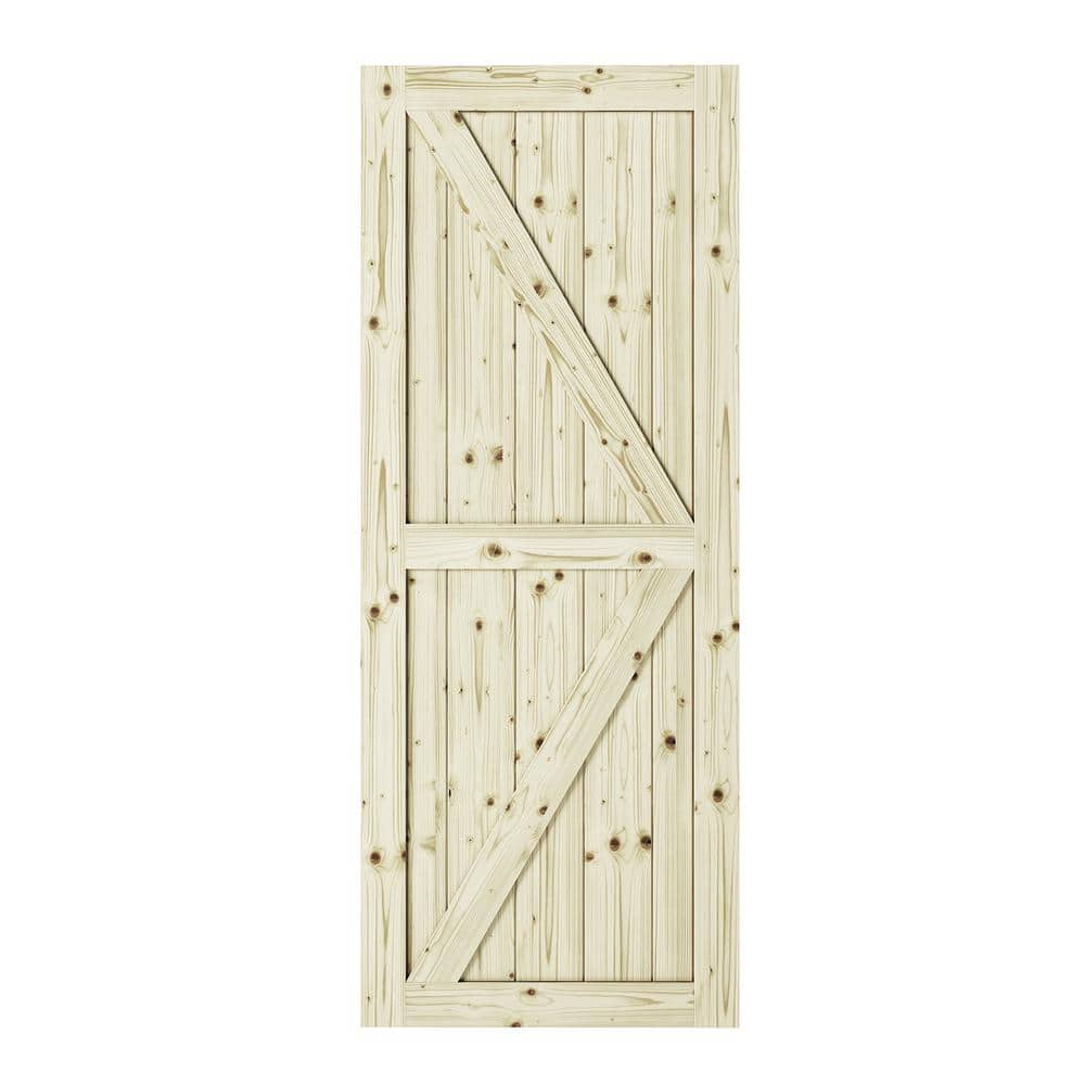 42 in. x 84 in. Artistan K Brace Unfinished Knotty Pine Interior Barn Door 