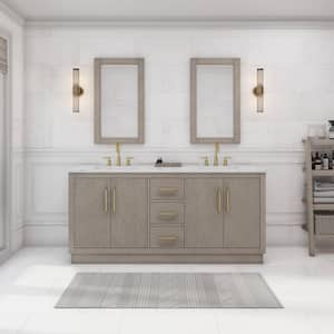 Hugo 72 in. W x 22 in. D Bath Vanity in Grey Oak with Marble Vanity Top in White with White Basin and Gooseneck Faucet