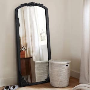 28 in. W x 67 in. H Carved Wooden Full Length Mirror in Black