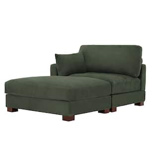 Green Corduroy Polyester Upholstered Sectional Left Arm Facing Chaise Lounge with Ottoman