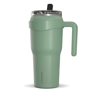 Roadster 40 oz. Pale Sage Insulated Leak Proof Double Walled Stainless Steel Coffee Mug with Handle and 2-in-1 Straw Lid