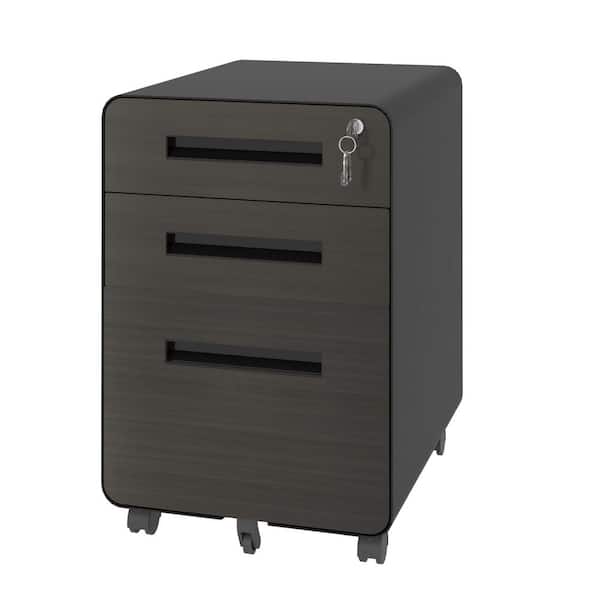 3-Drawer Black Metal 22.83 in. Vertical Mobile File Cabinet Rolling Storage with Lock 5-Wheel Under Desk Fully Assembled