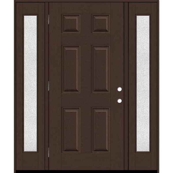 Steves & Sons Regency 64 in. x 80 in. 6-Panel RHOS Chestnut Stain Mahogany Fiberglass Prehung Front Door with Rain 12 in. SLs 6-9/16