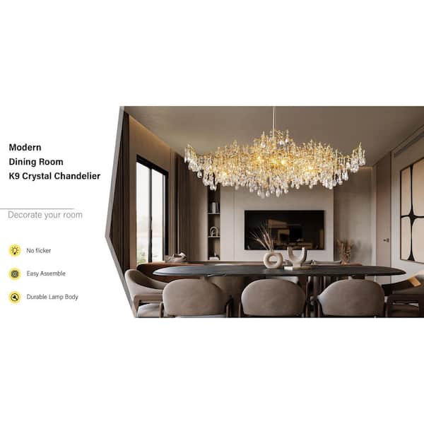 Miles Lightings 14-Lights Gold Luxury Crystal Linear Chandelier