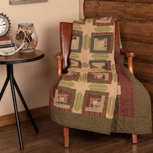 Tea Cab in. Green Khaki Red Rustic Quilted Cotton 60 in. x 50 in. Throw