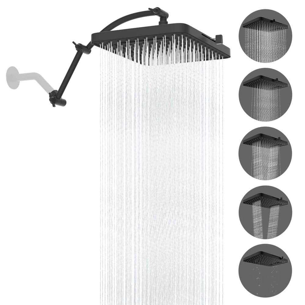 5-Spray Patterns w/ 1.8 GPM 13 x 10 in. Wall Mount Rain Fixed Shower Head w/ 16 in. Shower Extension Arm in Matte Black price history on PriceWatchPro