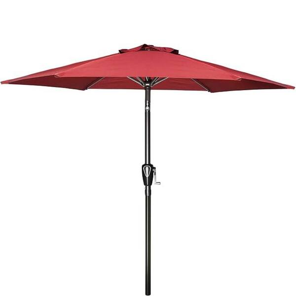 Otryad 7.5 ft. Steel Market Outdoor Patio Umbrella with Push Button Tilt/Crank, 6-Sturdy Ribs for Garden, Deck in Red