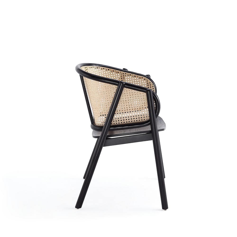 Elegant Ash Wood and Rattan Accent Chair in Black