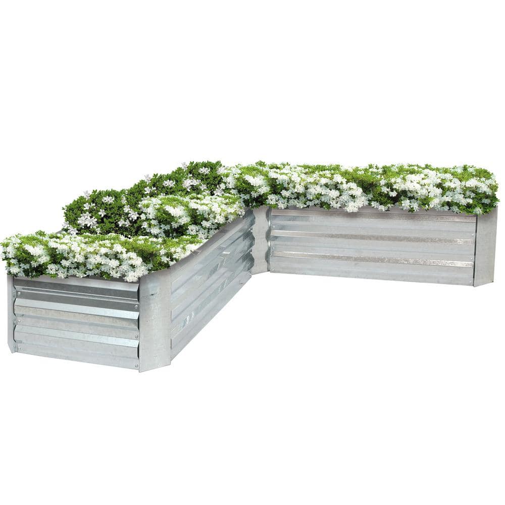 Silver Galvanized Steel L-Shaped Raised Garden Bed