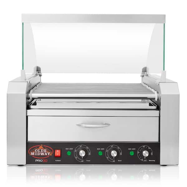 KOTEK Hot Dog Roller Machine 30 Hot Dog And 11 Non-Stick Roller Sausage Grill Cooker Machine With Glass Cover Drip Tray Dual Tem