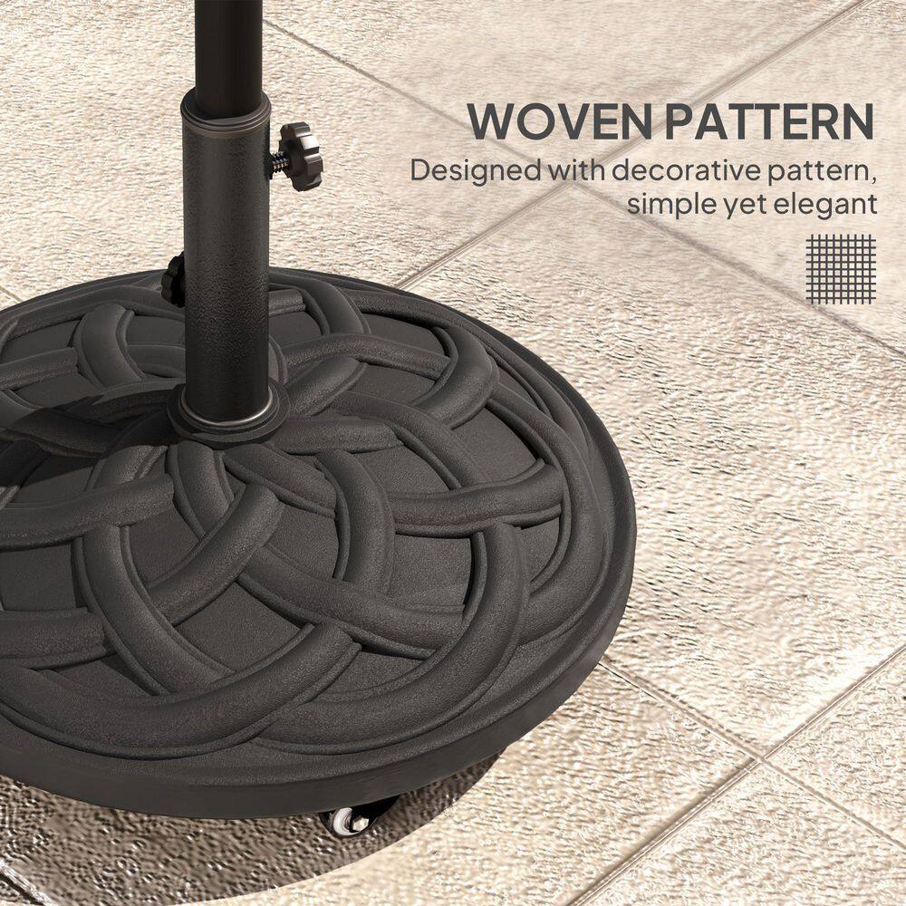 Black Concrete Round Patio Umbrella Base with Wheels