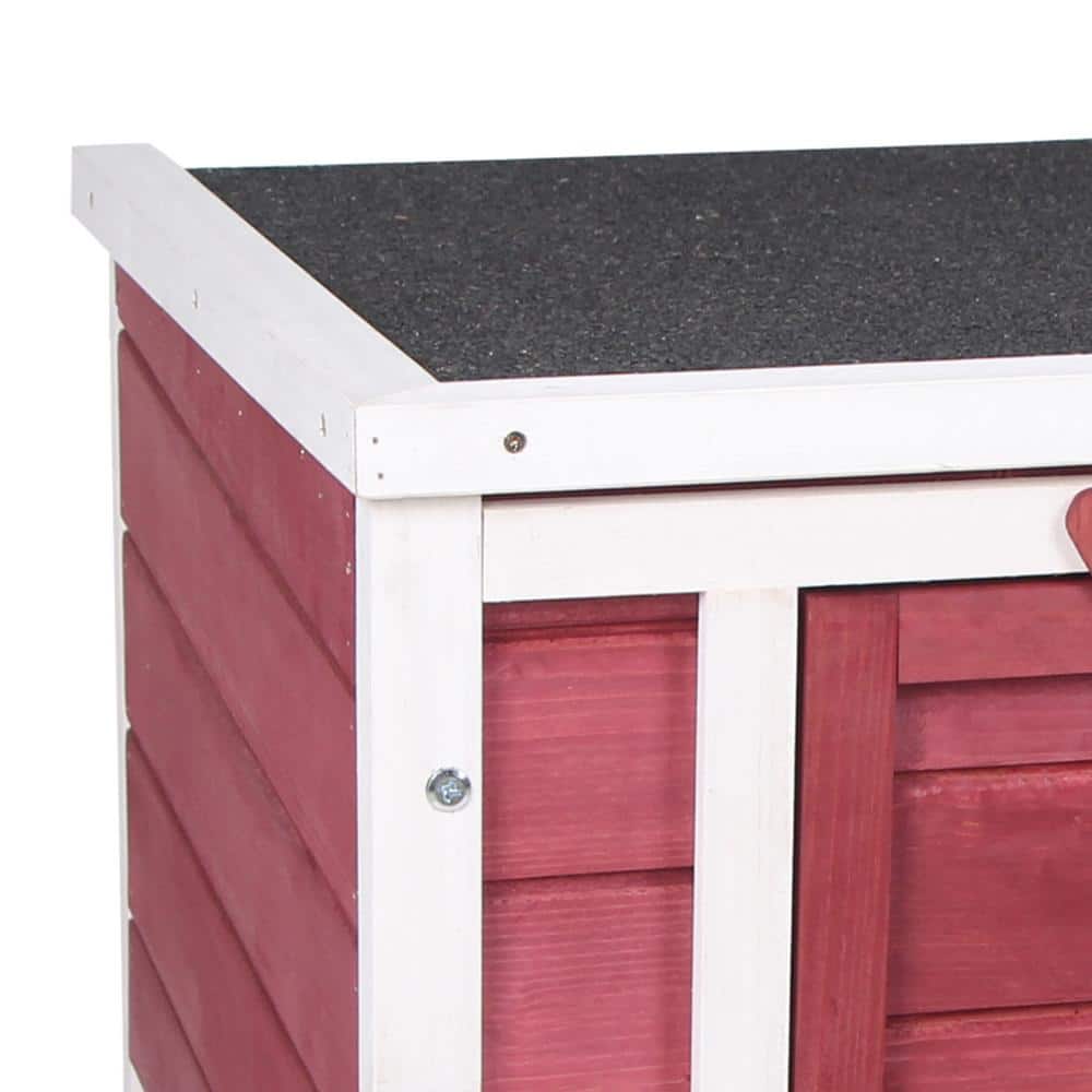 Red and White Wooden Guinea Pig House with Ramp and Roof